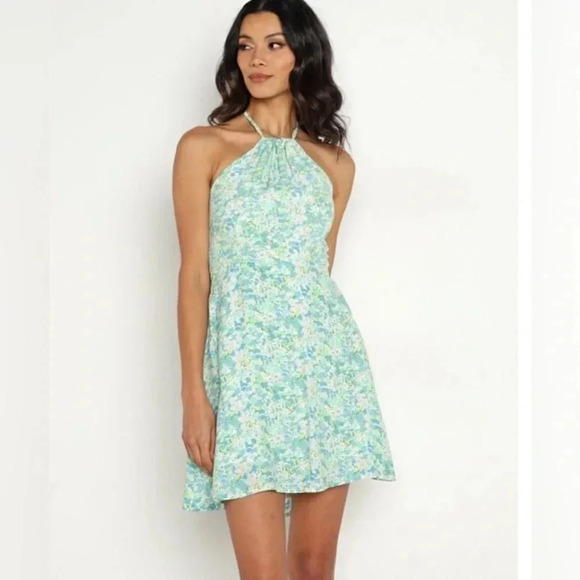 Faithfull the Brand Gaia mini dress halter green floral size 6 medium NWT. EE